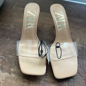 Zara Women's Tan/clear neutral Slide Sandals sz 11.5